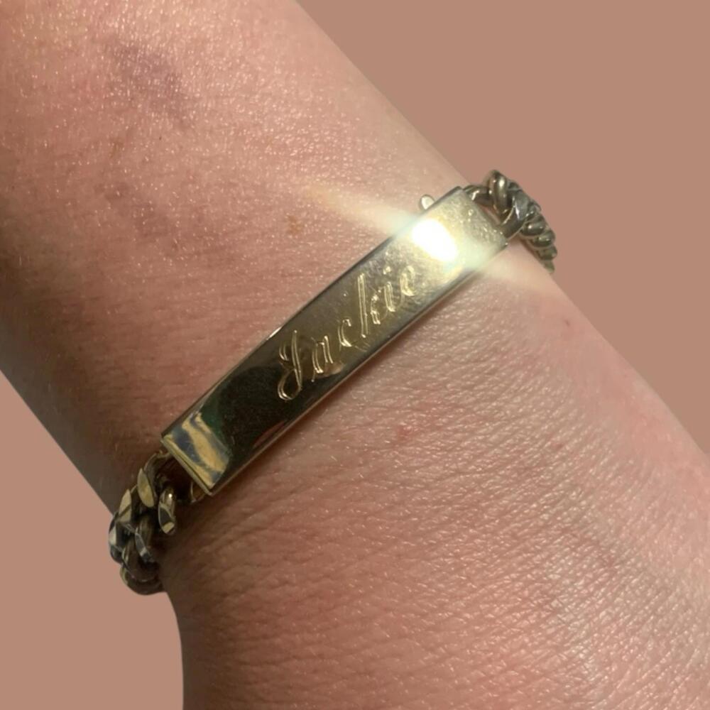 Vintage Speidel  ID Bracelet "Jackie" Goldtone Thick Link 7”